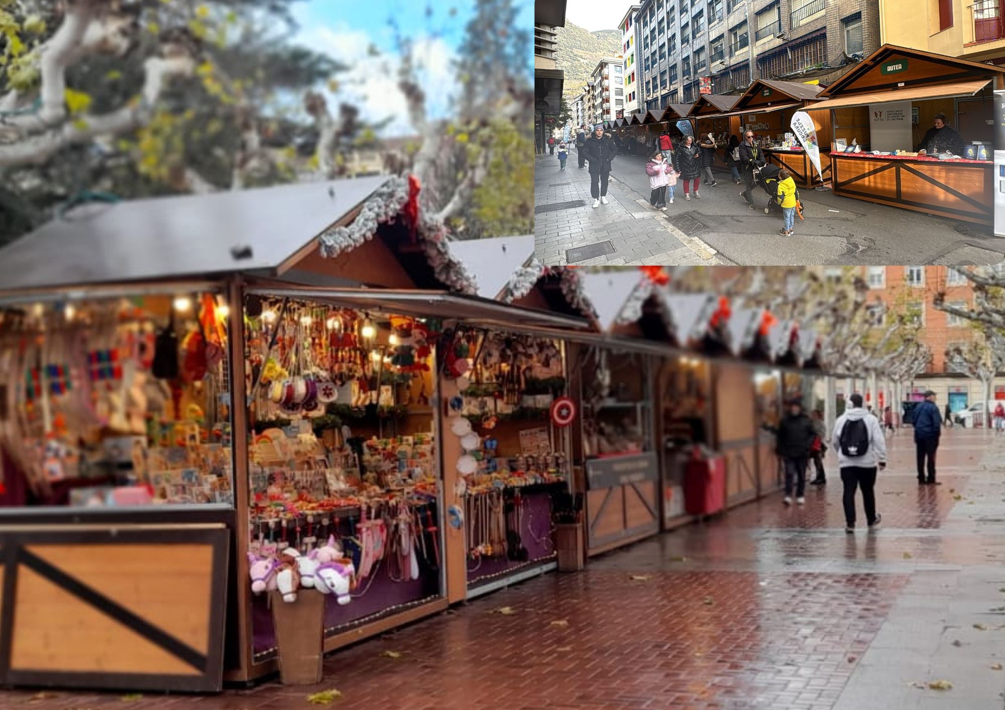 Mercado navideño con casetas de madera Mercado navideño con casetas de madera